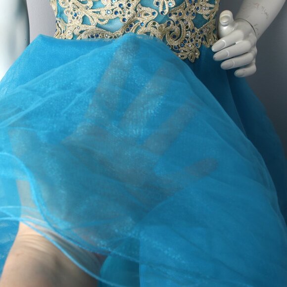 ORIGINAL Tulle Jeweled Prom Evening Dress Organza Strapless Short Gold Blue - Picture 7 of 8